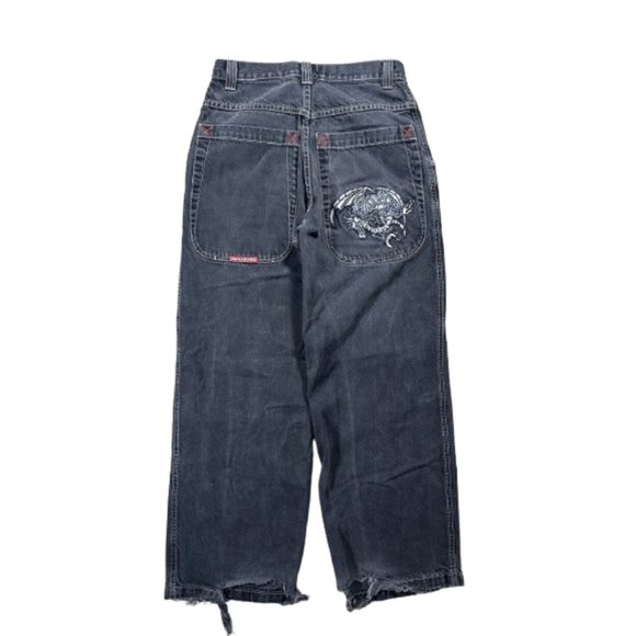 Vintage JNCO Black Dragon Embroidered Jeans Size 31 X 32 Baggy Skater 90s Y2K